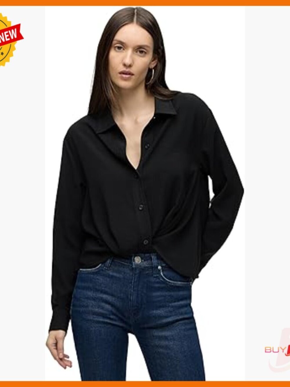 Long Sleeve Knotted Front Button Down Shirt Regular Fit Polyester